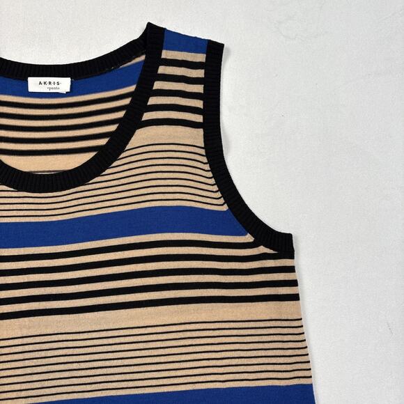 Akris Punto Sleeveless Tunic Top Size 12 100% Wool Knit Black Striped Colorblock - Picture 2 of 15